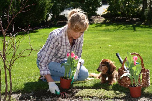 First aid kit and emergency response gear at a gardening site